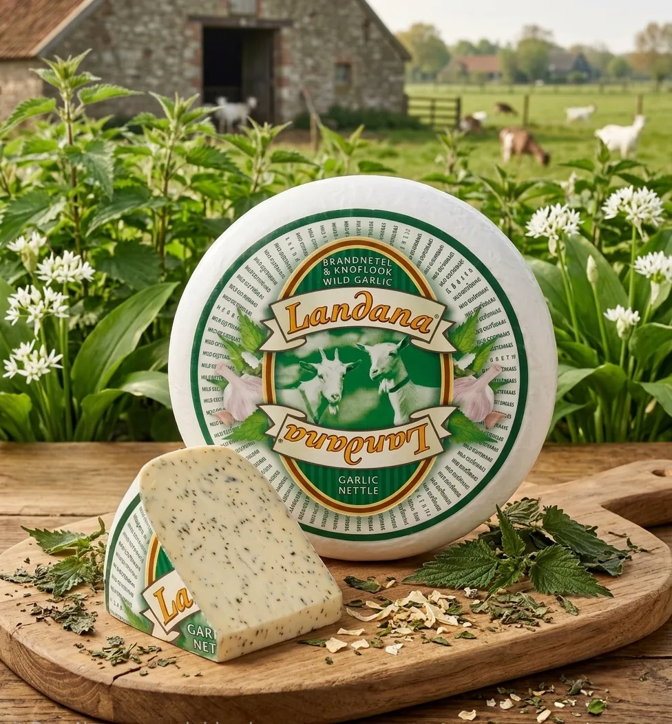 Geitenkaas met Brandnetel & Knoflook Landana — Geitenkaas met brandnetel en knoflook — fris met een hartige rand.