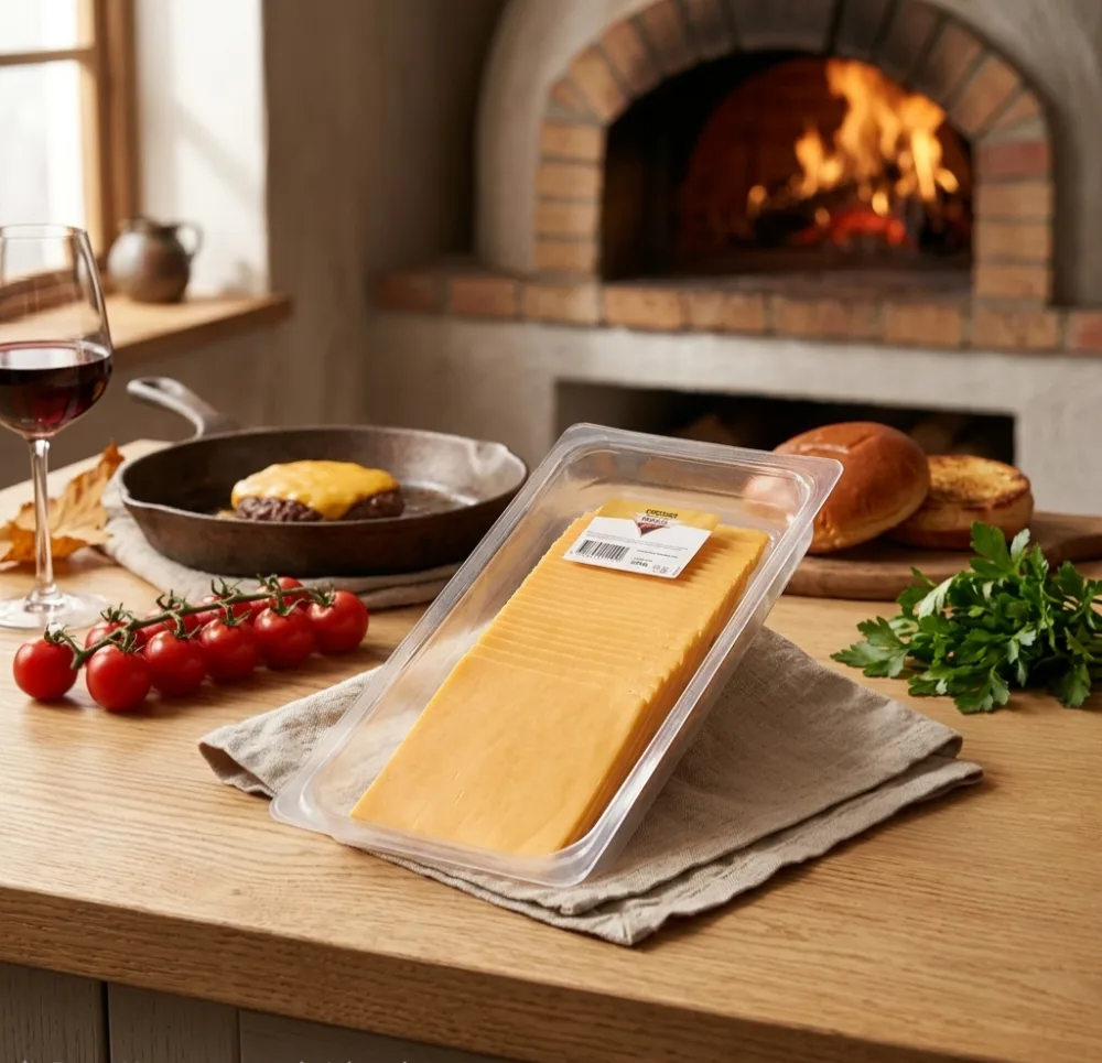 Cheddar gesneden op schaal