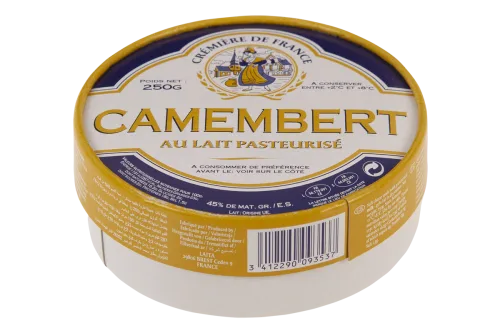 Camembert Creme de France — Voller en pittiger dan brie, met dezelfde witte korst.